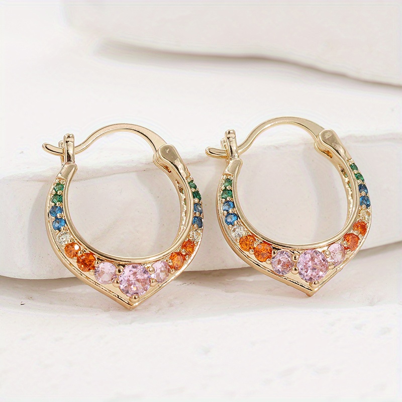 Women's Luxury Double Sided Copper Hoop Earrings with Multi Hue Zirconia